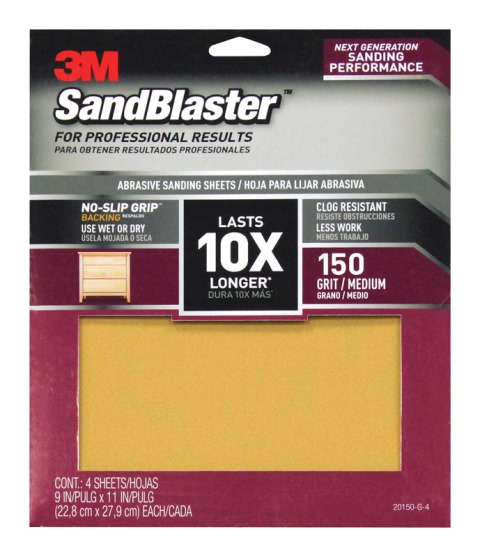 Picture of 3M 20150-G-4 SandBlaster Sandpaper with No Slip Grip Backing  150 Grit  11 x 9 in. - 