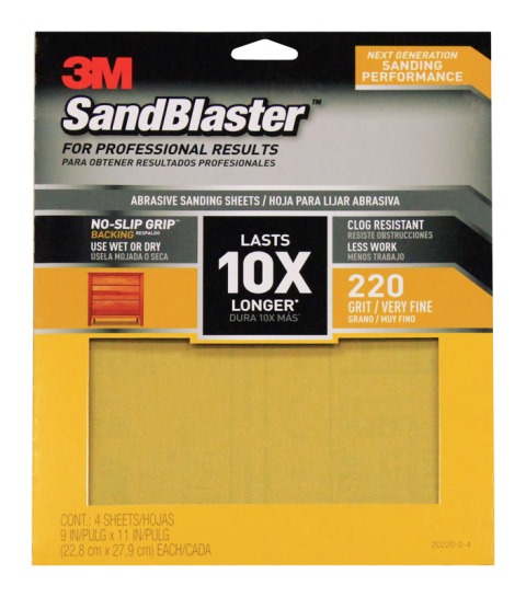 Picture of 3M 20220-G-4 SandBlaster Sharp Synthetic Mineral Sandpaper  220 Grit  11 x 9 in. - 
