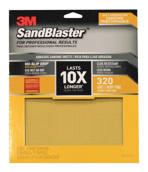 Picture of 3M 20320-G-4 SandBlaster Sandpaper with No Slip Grip Backing  320 Grit  11 x 9 in. - 