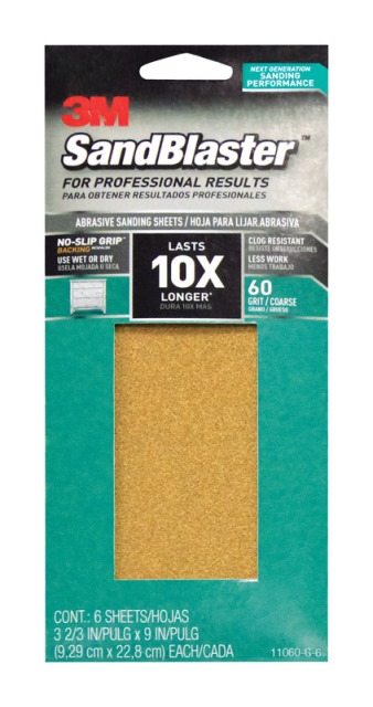 Picture of 3M 11060-G-6 1 by 3 Sanding Sheet SandBlaster Sandpaper with No Slip Grip Backing  60 Grit - 