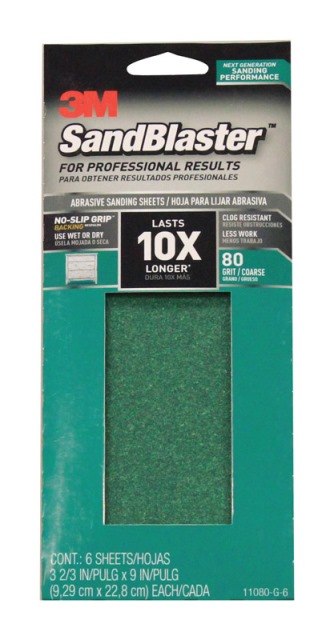 Picture of 3M 11080-G-6 1 by 3 Sanding Sheet SandBlaster Sandpaper with No Slip Grip Backing  80 Grit - 