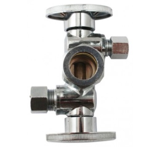 Keeney 3/8 in. Compression in. X 1/4 in. Compression Brass Dual Shut-Off Valve
