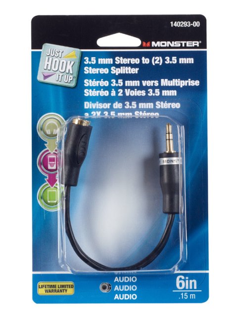 Monster 140293-00 Stereo Headphone Adapter 6 in. & 3.5 mm
