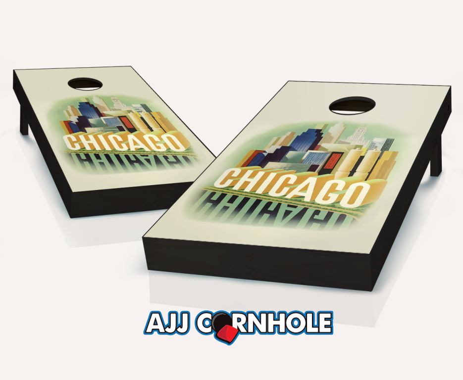 Picture of AJJCornhole 107-ChicagoPoster Chicago Poster Theme Cornhole Set with bags - 8 x 24 x 48 in.
