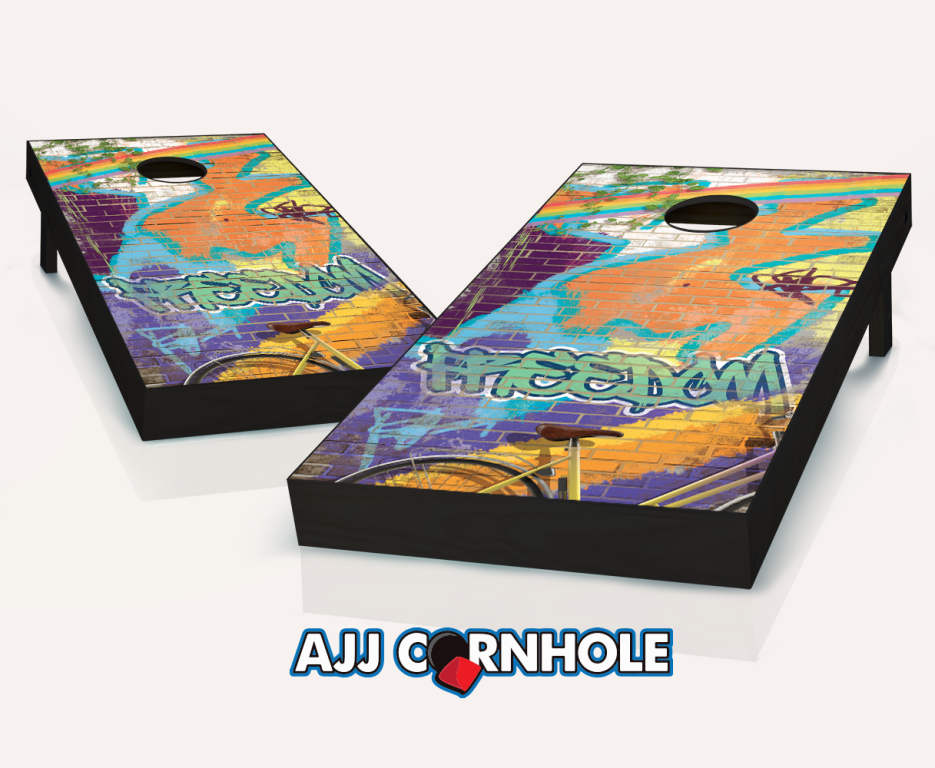 Picture of AJJCornhole 107-GraffitiFreedom Graffiti Freedom Theme Cornhole Set with Bags - 8 x 24 x 48 in.