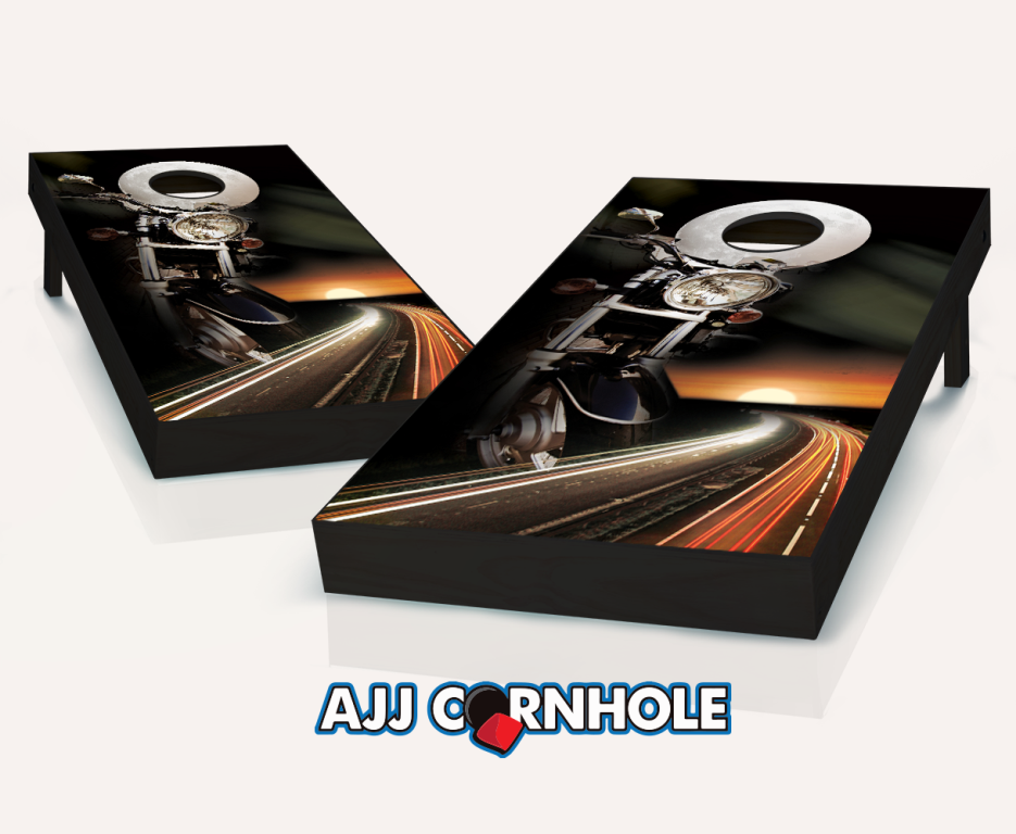 Picture of AJJCornhole 107-MotorcycleRider Motorcycle Rider Theme Cornhole Set with Bags - 8 x 24 x 48 in.