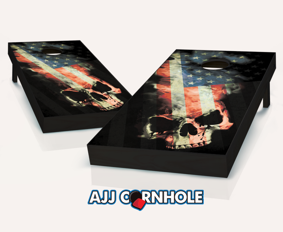 Picture of AJJCornhole 107-AmericanSkull American Skull Theme Cornhole Set with Bags - 8 x 24 x 48 in.