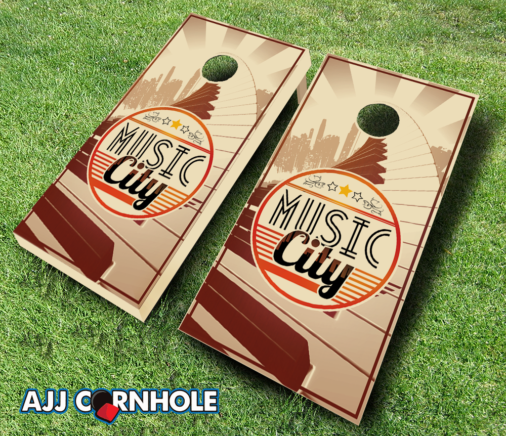 Picture of AJJCornhole 109-MusicCity Music City Rosewood Stained Theme Cornhole Set - 8 x 24 x 48 in.