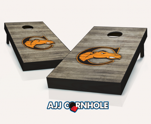Picture of AJJCornhole 110-CampbellDistressed Campbell Fighting Camels Distressed Theme Cornhole Set with Bags - 8 x 24 x 48 in.