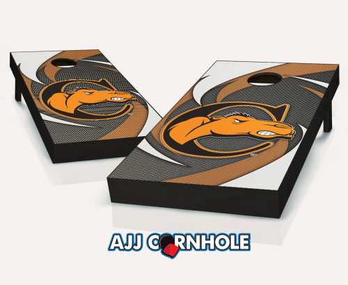 Picture of AJJCornhole 110-CampbellSwoosh Campbell Fighting Camels Swoosh Theme Cornhole Set with Bags - 8 x 24 x 48 in.