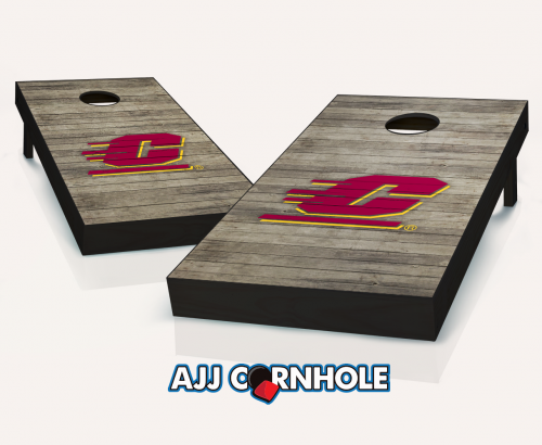 Picture of AJJCornhole 110-CentralMichiganDistressed Central Michigan Flying Cs Distressed Theme Cornhole Set with Bags - 8 x 24 x 48 in.