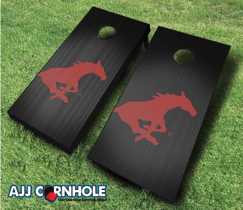 Picture of AJJCornhole 110-SouthernMethodistSlanted SMU Mustangs Slanted Theme Cornhole Set with Bags - 8 x 24 x 48 in.