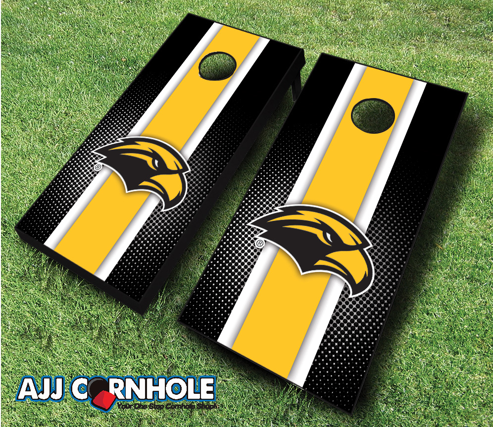 Picture of AJJCornhole 110-SouthernMissStriped Southern Miss Golden Eagles Striped Theme Cornhole Set with bags - 8 x 24 x 48 in.