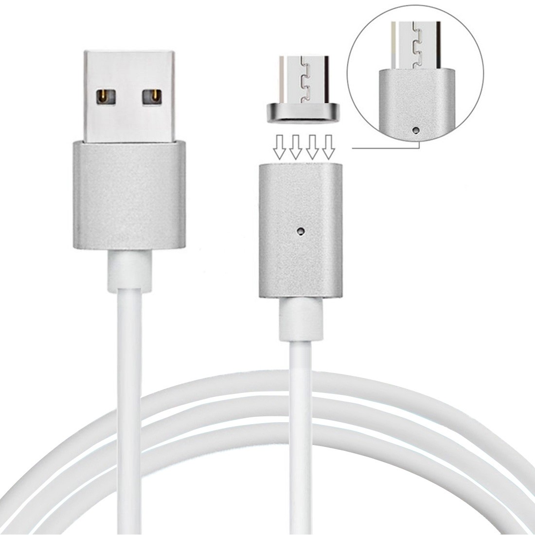 Picture of Tuff Luv H2-55 Magnetic 8 Pin Lightning & Micro USB to USB Data & Charging Cable for Apple & Android Smartphones, Silver
