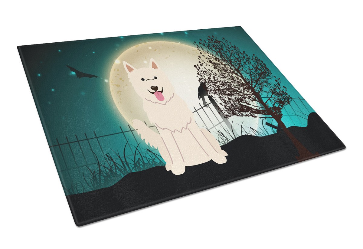 Halloween Scary White German Shepherd Glass Cutting Board - Large