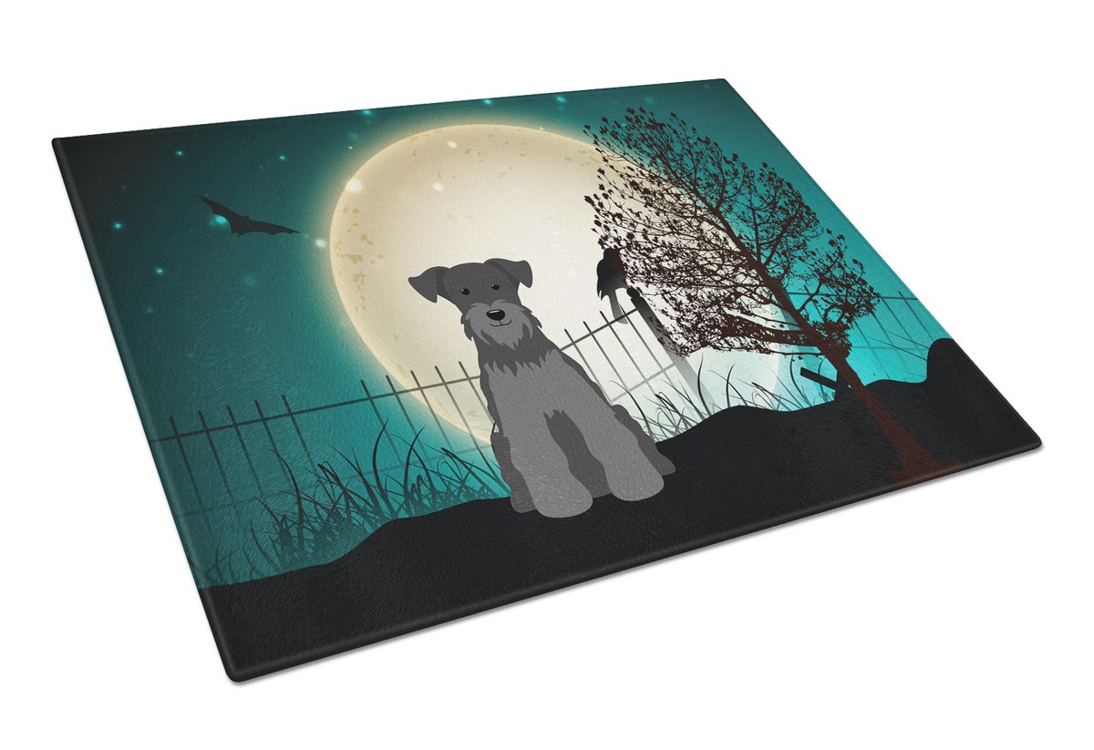 Halloween Scary Miniature Schanuzer Black Glass Cutting Board - Large