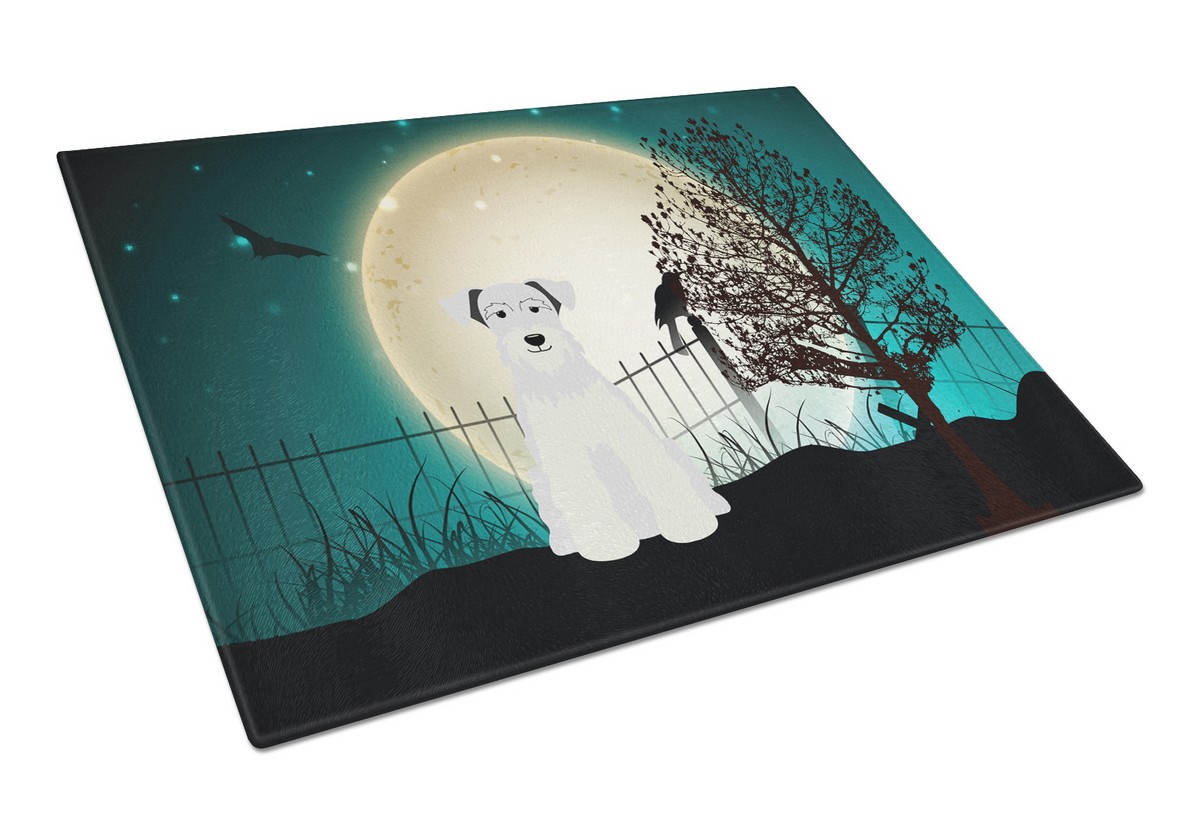 Halloween Scary Miniature Schanuzer White Glass Cutting Board - Large