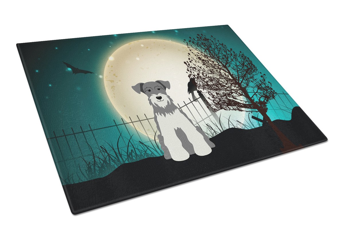 Halloween Scary Miniature Schanuzer Salt & Pepper Glass Cutting Board - Large