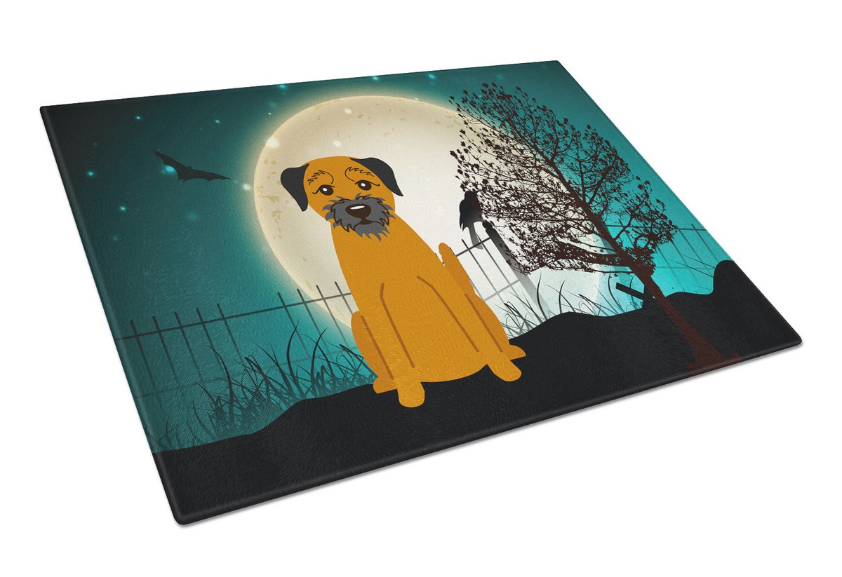 Halloween Scary Border Terrier Glass Cutting Board - Large