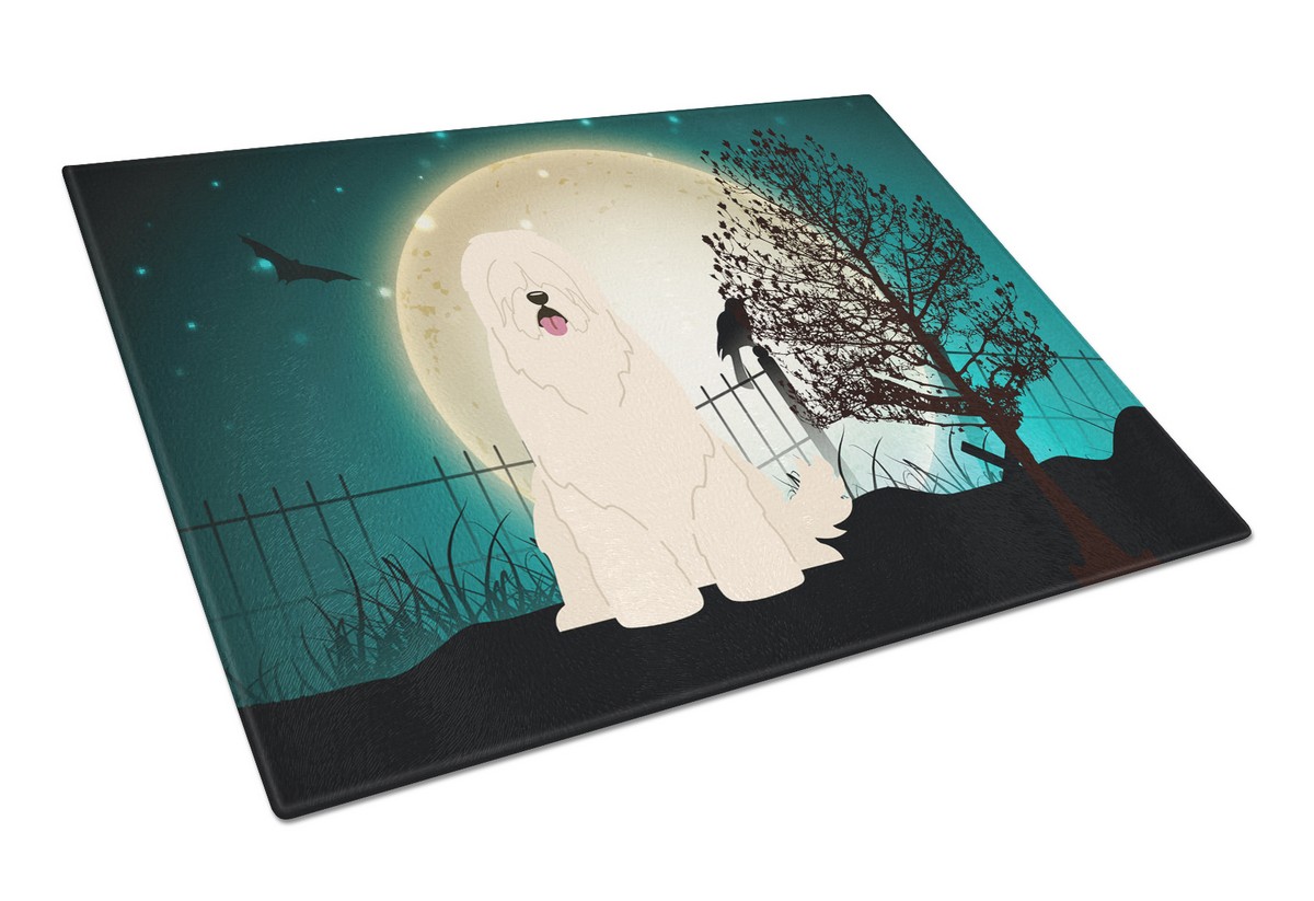 Picture of Carolines Treasures BB2214LCB Halloween Scary South Russian Sheepdog Glass Cutting Board, Large