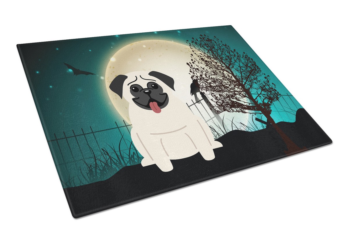 Picture of Carolines Treasures BB2194LCB Halloween Scary Pug Cream Glass Cutting Board, Large