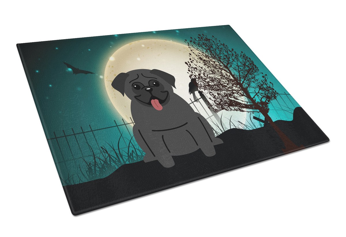Picture of Carolines Treasures BB2196LCB Halloween Scary Pug Black Glass Cutting Board, Large
