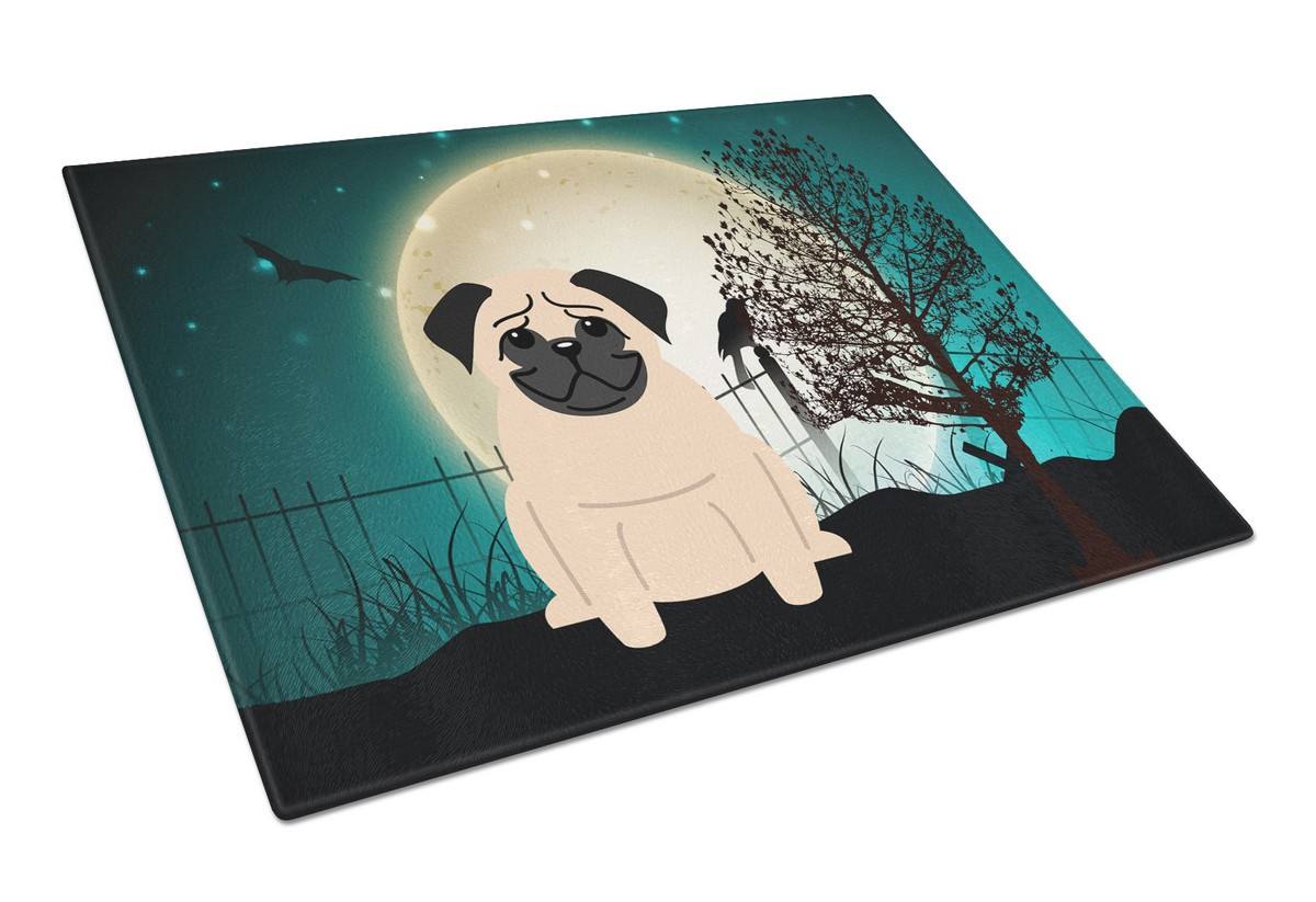 Picture of Carolines Treasures BB2198LCB Halloween Scary Pug Fawn Glass Cutting Board, Large