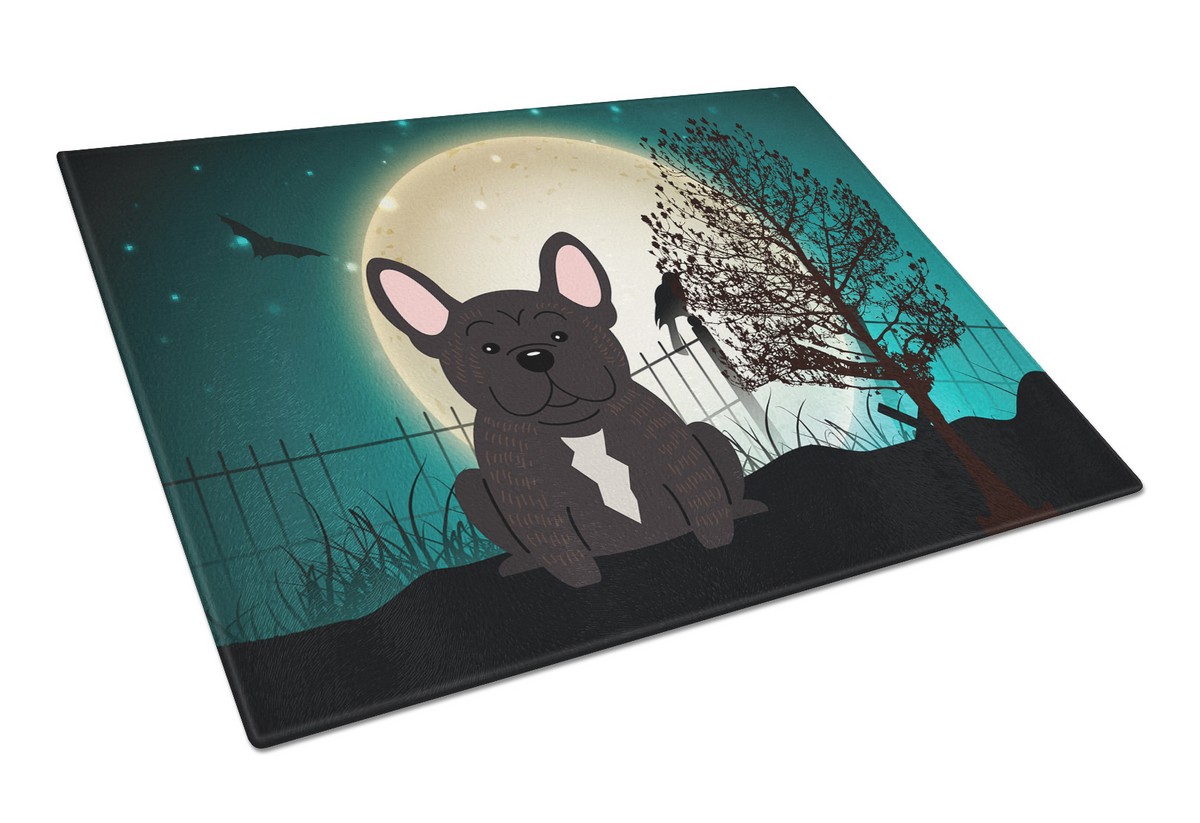 Picture of Carolines Treasures BB2199LCB Halloween Scary French Bulldog Brindle Glass Cutting Board, Large