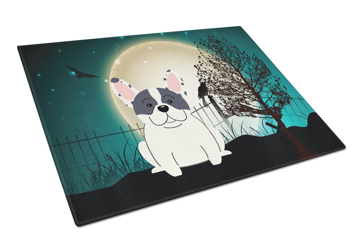 Picture of Carolines Treasures BB2201LCB Halloween Scary French Bulldog Piebald Glass Cutting Board, Large