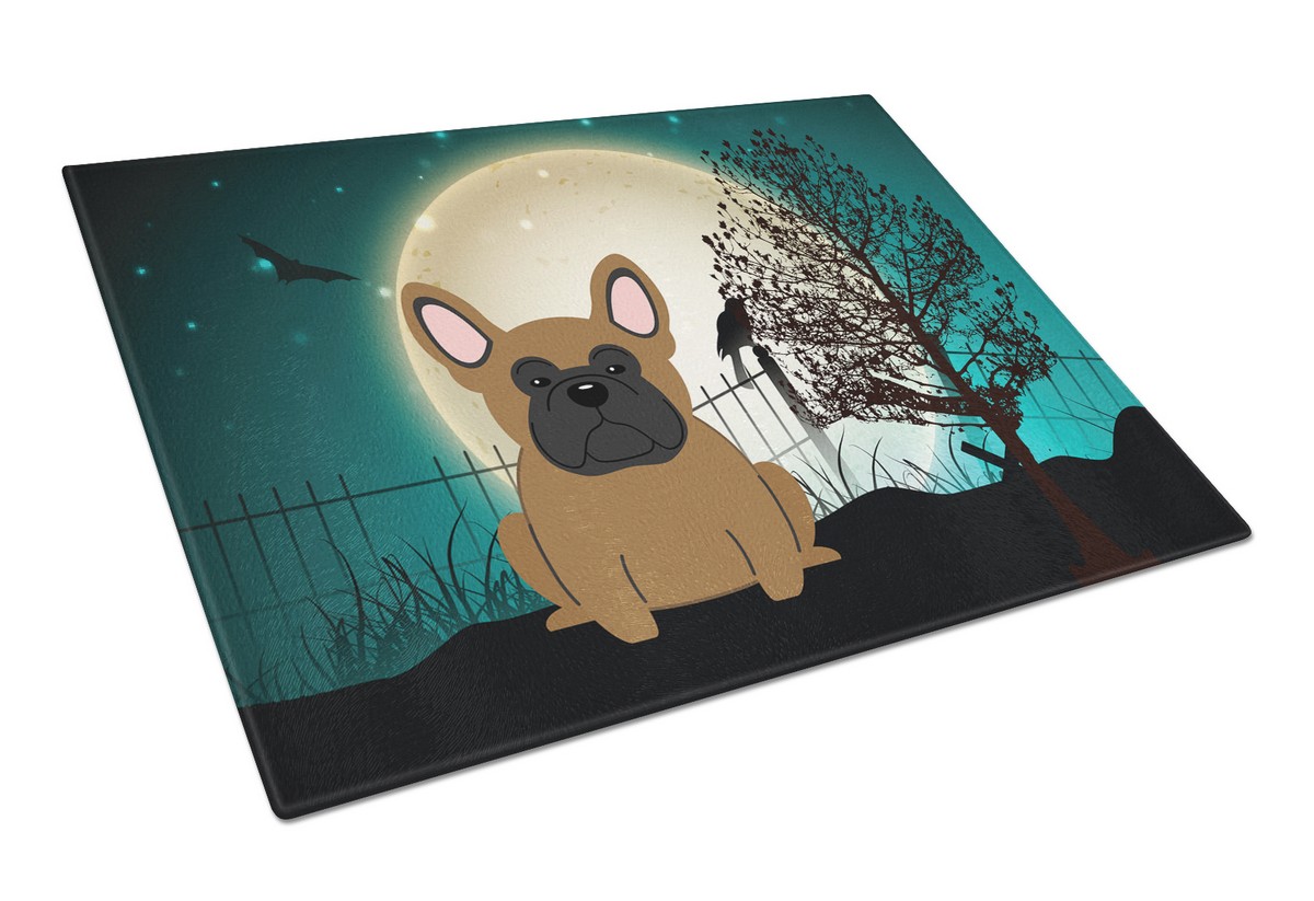 Picture of Carolines Treasures BB2203LCB Halloween Scary French Bulldog Brown Glass Cutting Board, Large