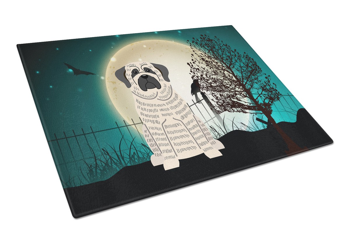 Picture of Carolines Treasures BB2206LCB Halloween Scary Mastiff Brindle White Glass Cutting Board, Large