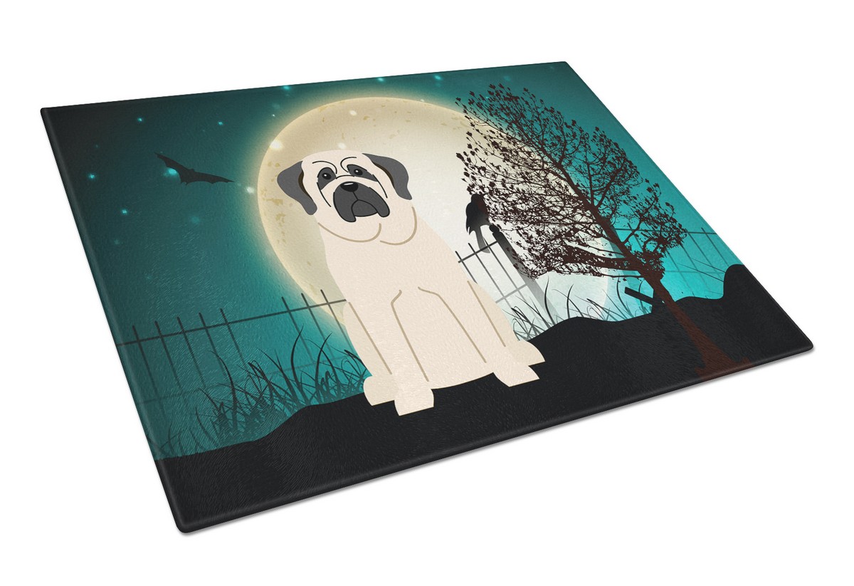 Picture of Carolines Treasures BB2207LCB Halloween Scary Mastiff White Glass Cutting Board, Large