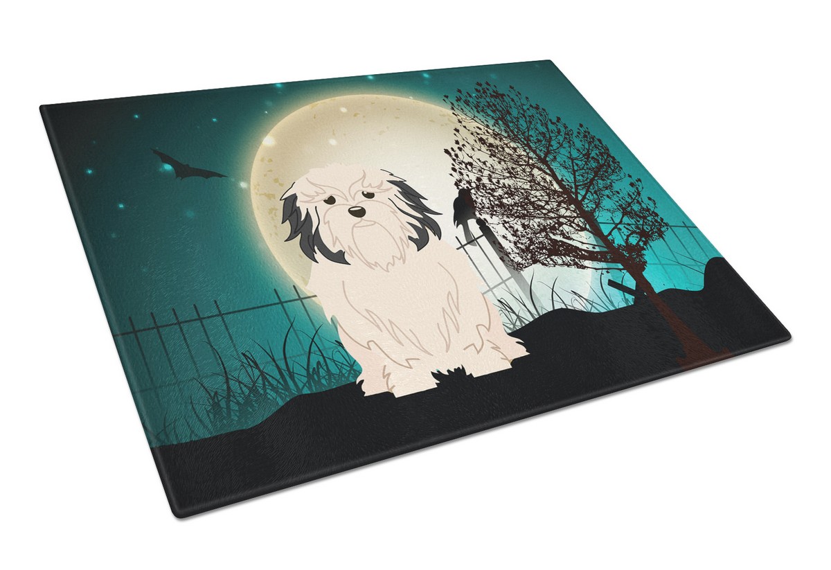 Picture of Carolines Treasures BB2209LCB Halloween Scary Lowchen Glass Cutting Board, Large