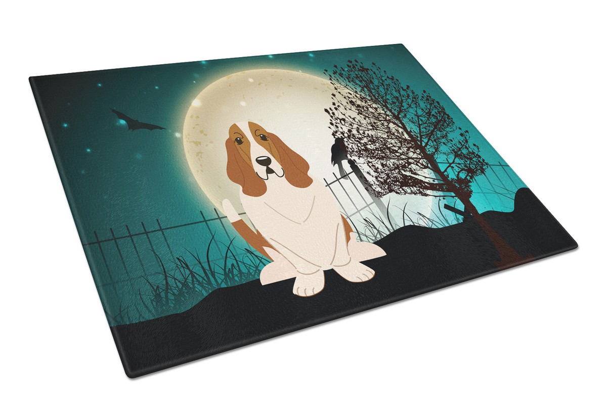 Picture of Carolines Treasures BB2211LCB Halloween Scary Basset Hound Glass Cutting Board, Large