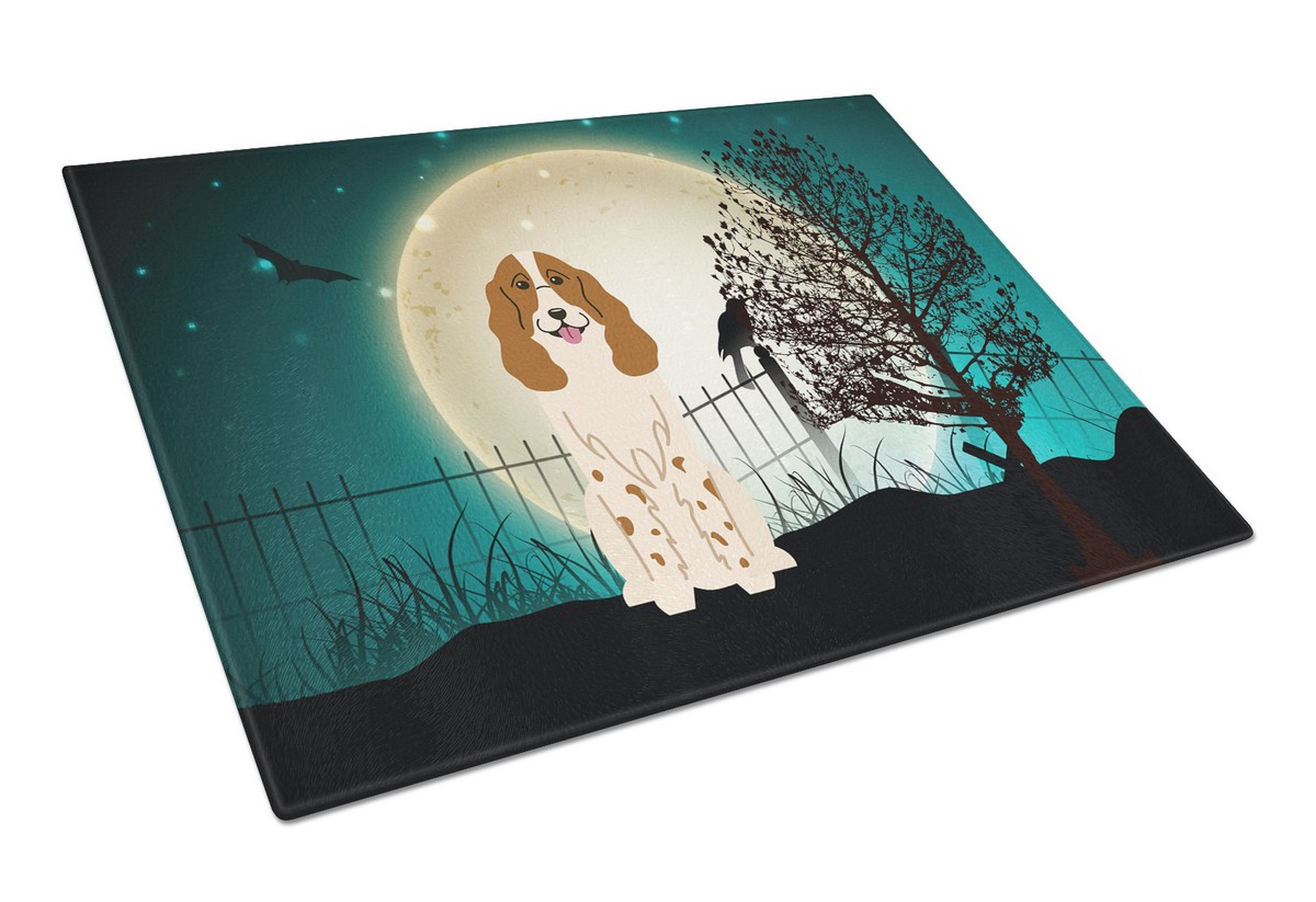 Picture of Carolines Treasures BB2221LCB Halloween Scary Russian Spaniel Glass Cutting Board, Large