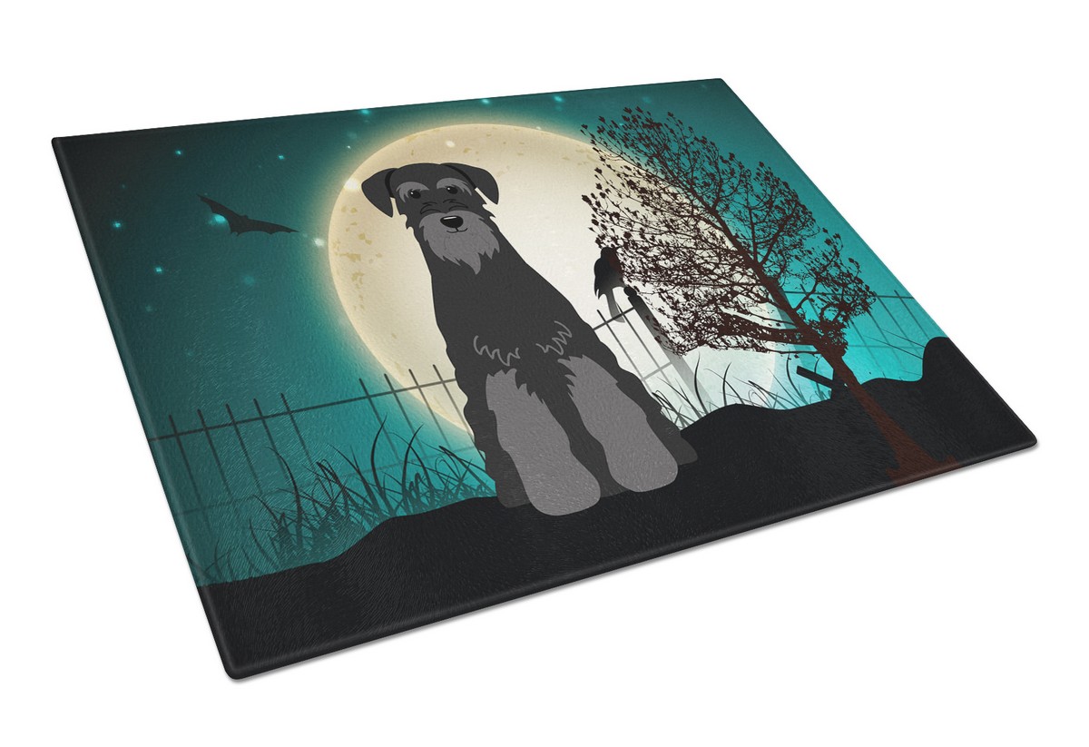 Picture of Carolines Treasures BB2222LCB Halloween Scary Standard Schnauzer Black Glass Cutting Board, Large