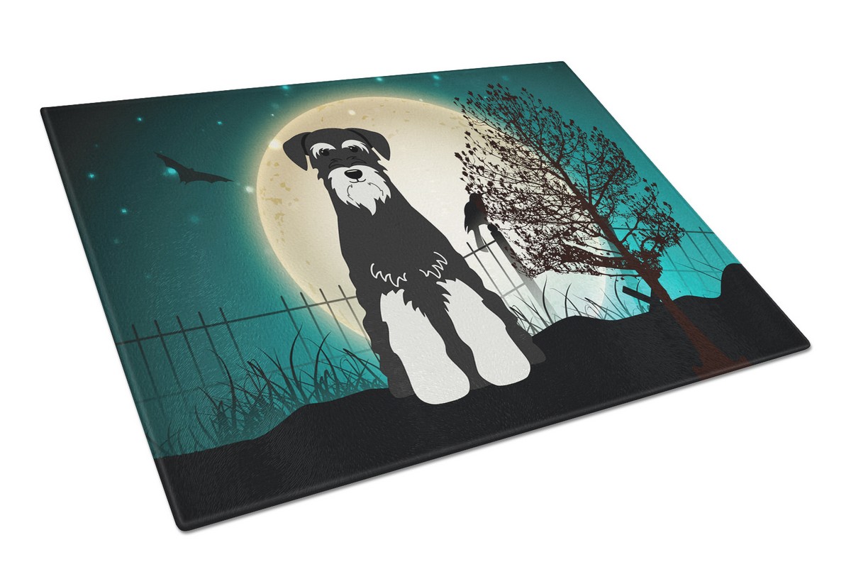 Picture of Carolines Treasures BB2223LCB Halloween Scary Standard Schnauzer Salt & Pepper Glass Cutting Board, Large