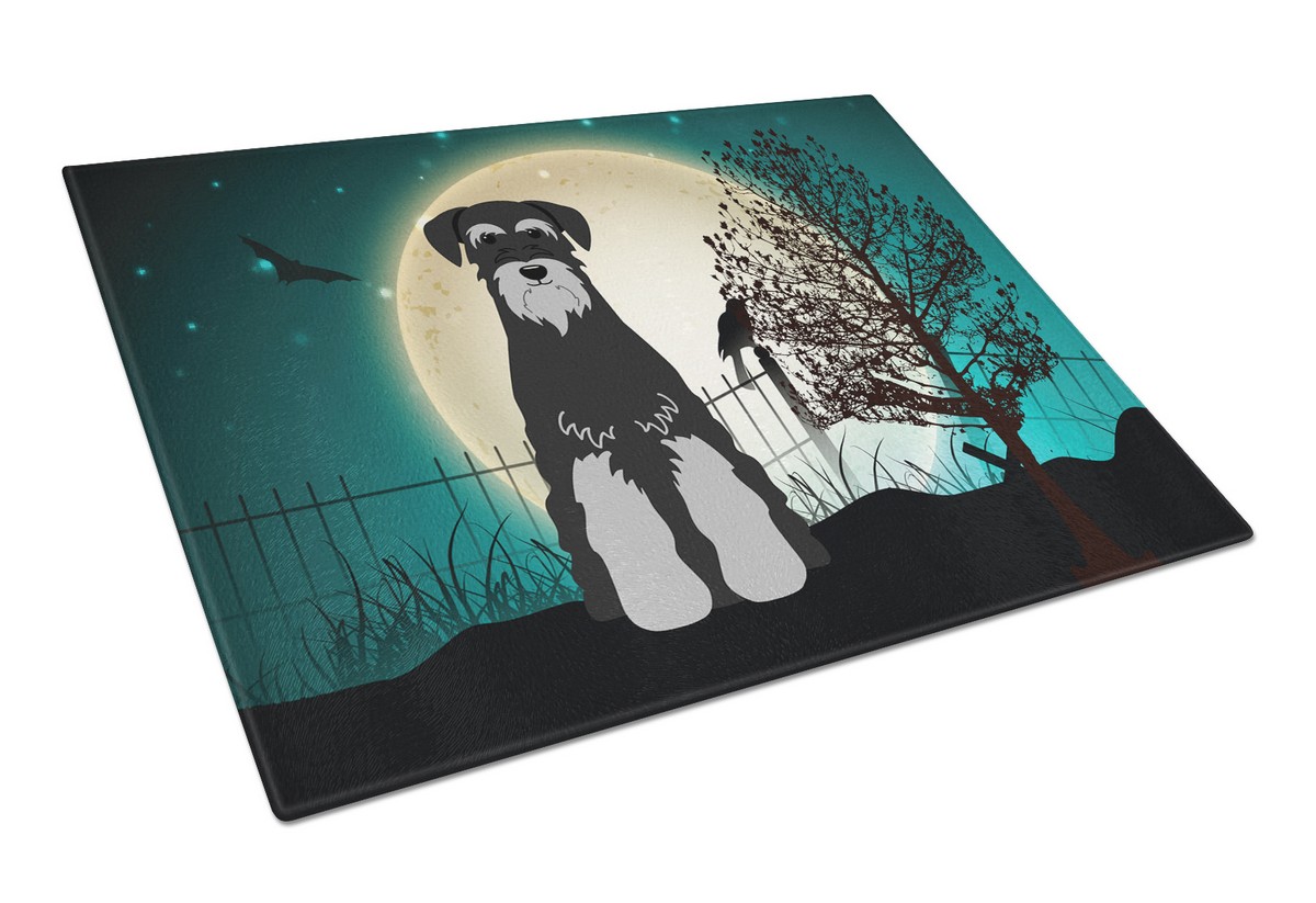 Halloween Scary Standard Schnauzer Black & Grey Glass Cutting Board - Large