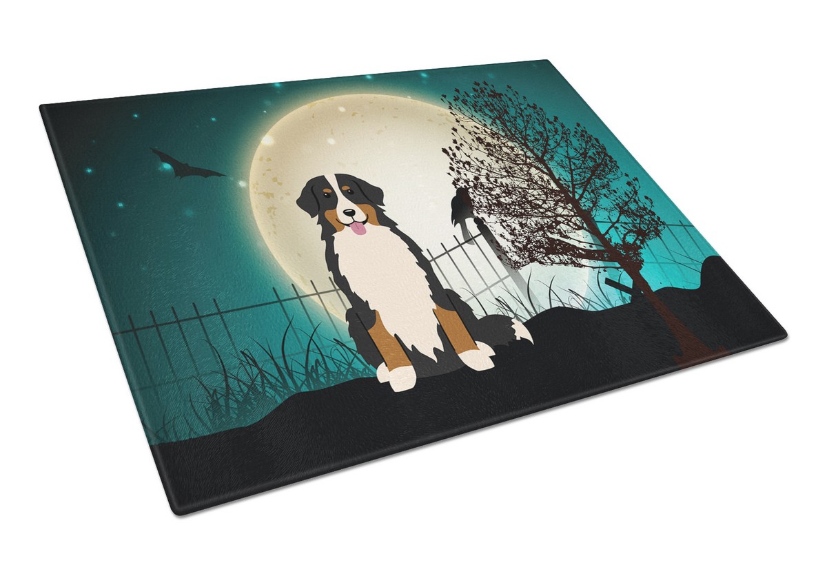 Halloween Scary Bernese Mountain Dog Glass Cutting Board - Large