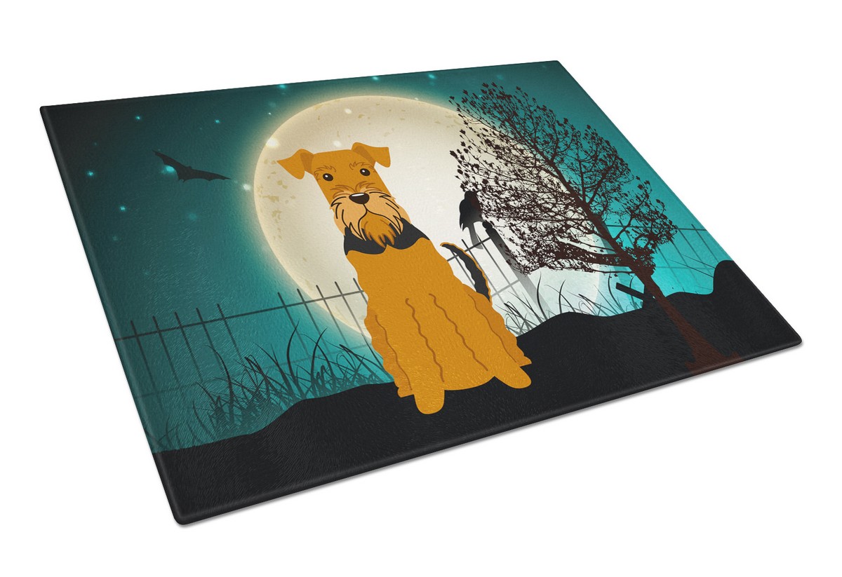 Halloween Scary Airedale Glass Cutting Board - Large