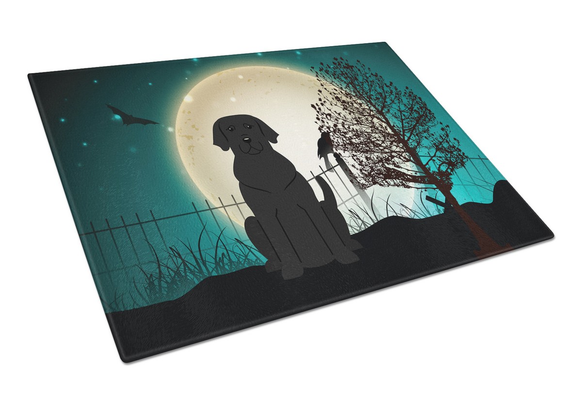 BB2247LCB Halloween Scary Black Labrador Glass Cutting Board, Large