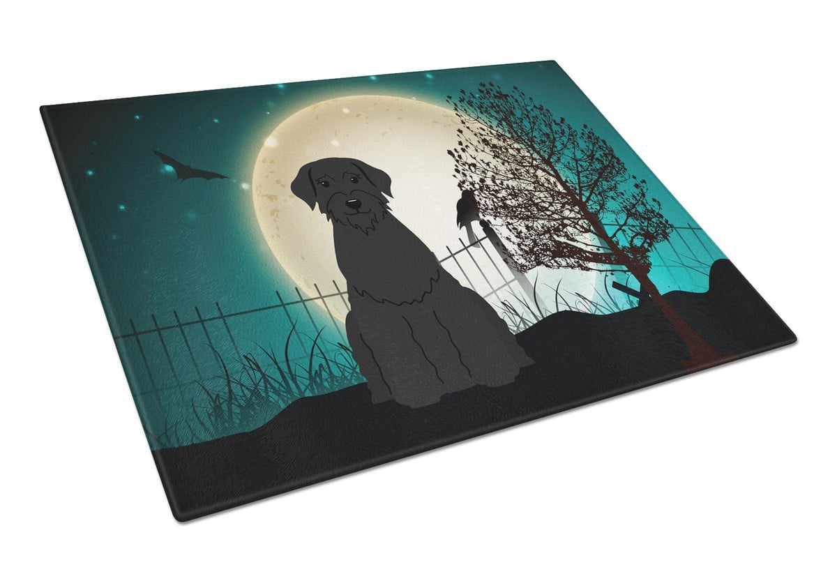 BB2256LCB Halloween Scary Giant Schnauzer Glass Cutting Board, Large