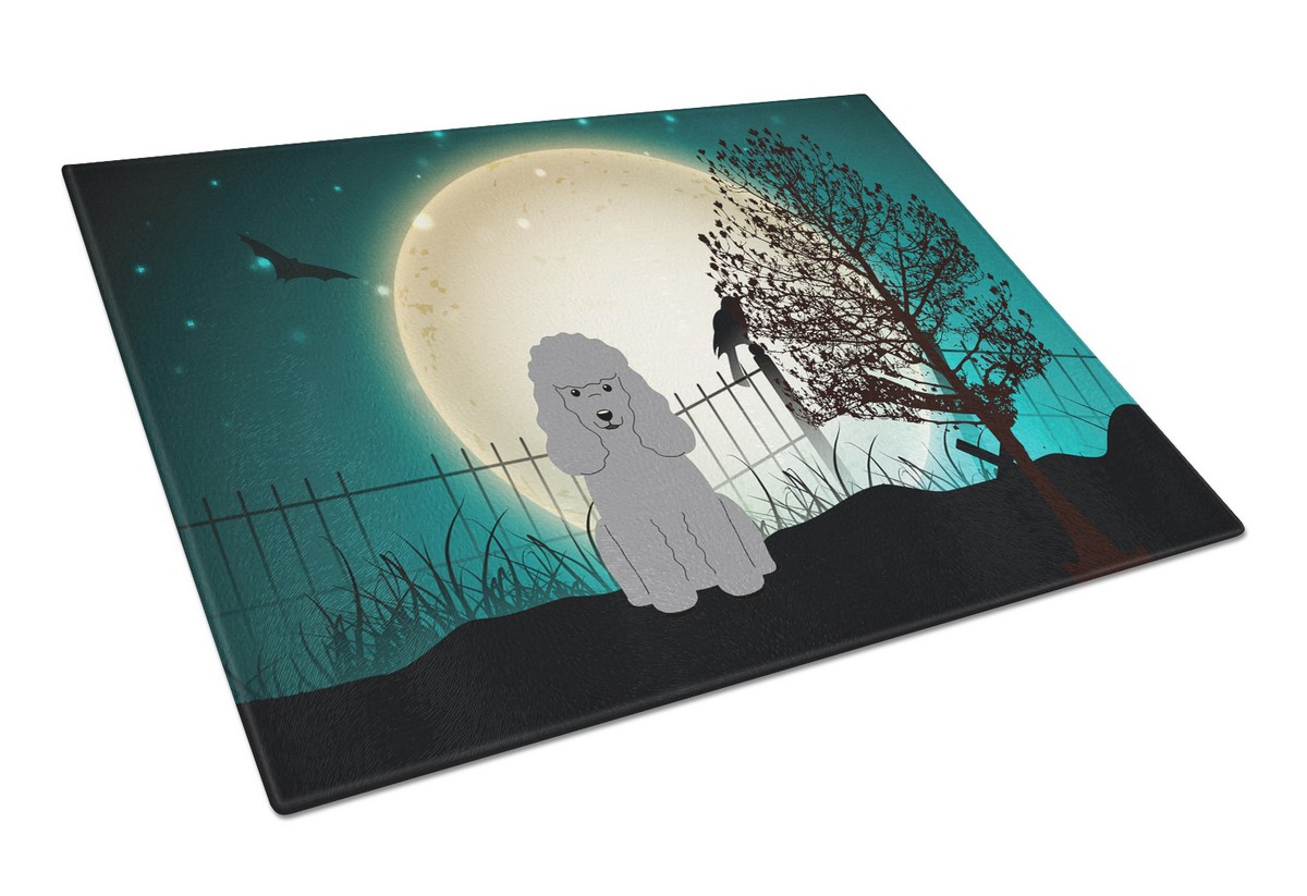 Halloween Scary Poodle Silver Glass Cutting Board - Large
