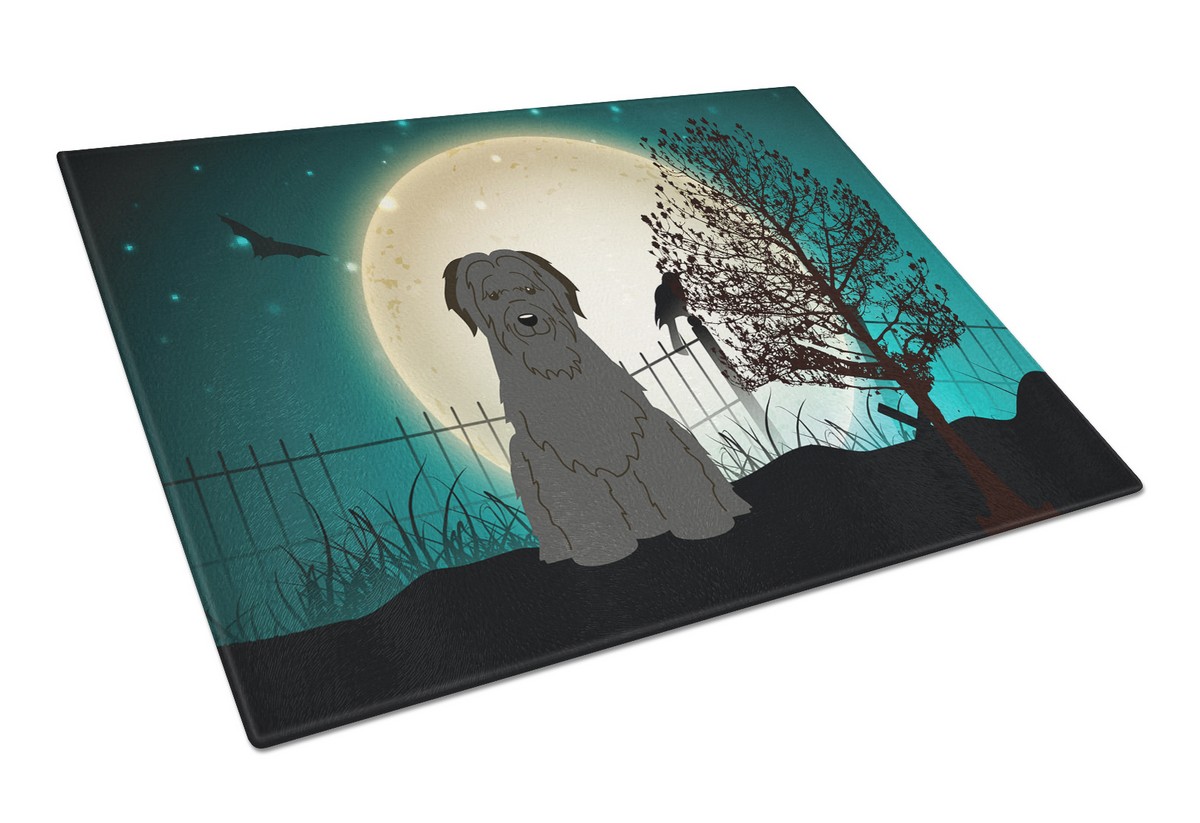 Halloween Scary Briard Black Glass Cutting Board - Large