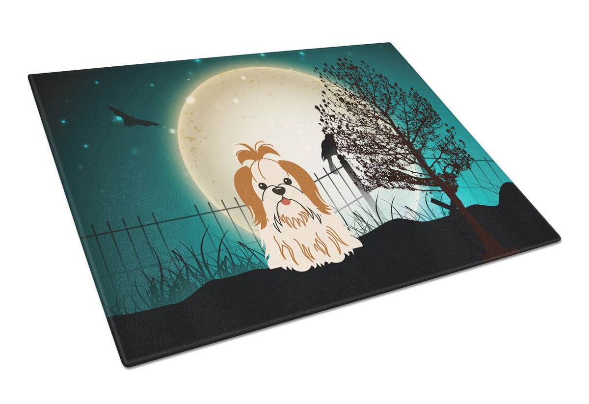 Halloween Scary Shih Tzu Red & White Glass Cutting Board - Large