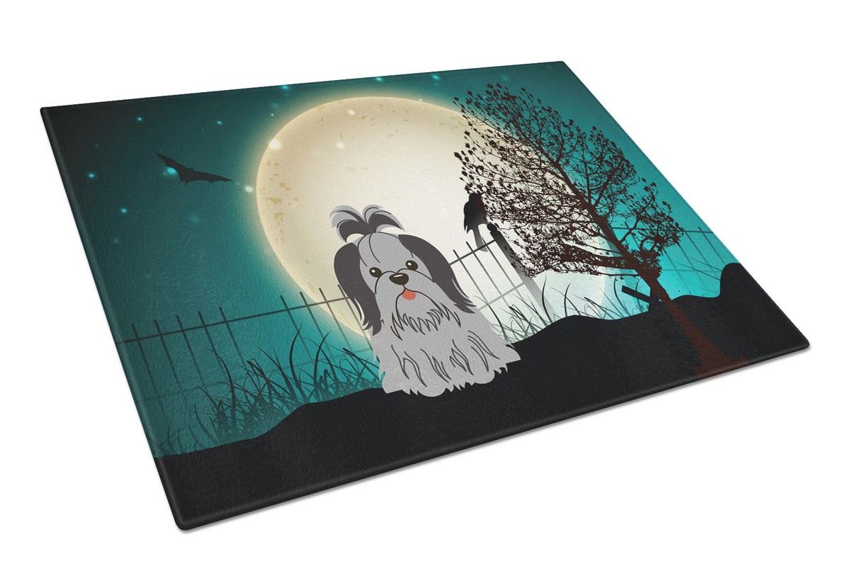 Halloween Scary Shih Tzu Black & Silver Glass Cutting Board - Large