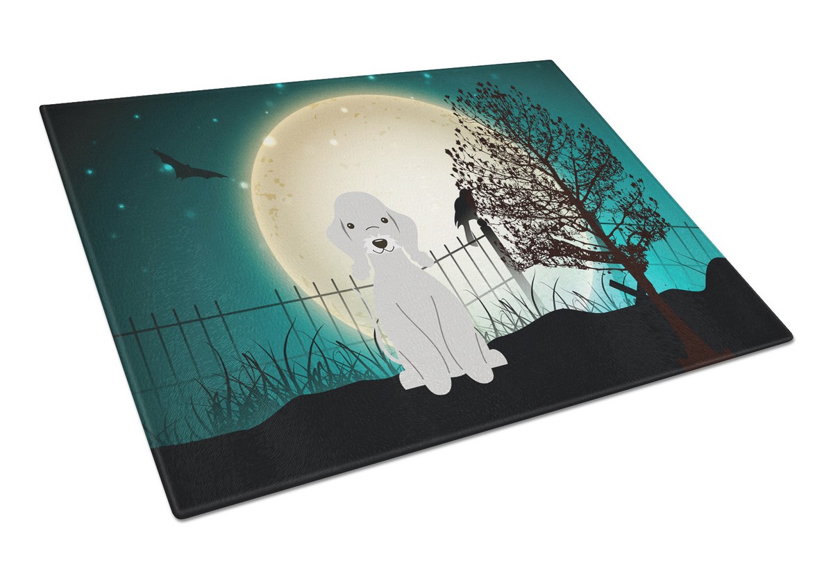 Halloween Scary Bedlington Terrier Blue Glass Cutting Board - Large