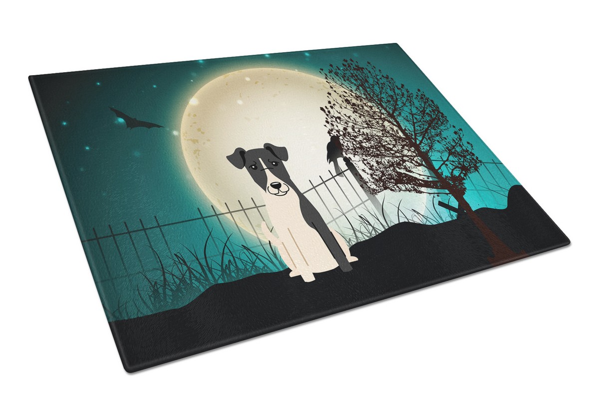 Picture of Carolines Treasures BB2288LCB Halloween Scary Smooth Fox Terrier Glass Cutting Board, Large