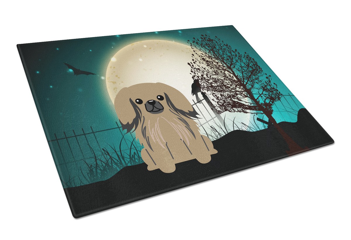 Picture of Carolines Treasures BB2292LCB Halloween Scary Pekingnese Tan Glass Cutting Board, Large
