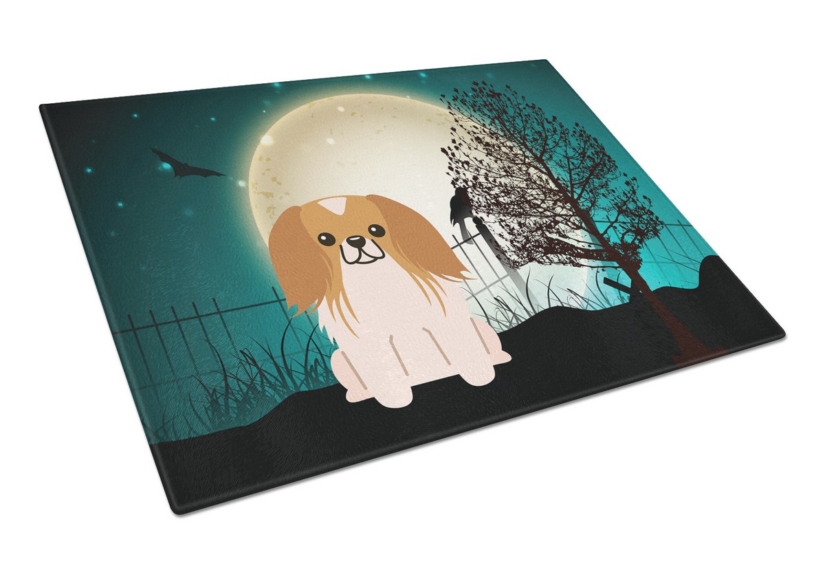 Picture of Carolines Treasures BB2293LCB Halloween Scary Pekingnese Red & White Glass Cutting Board, Large